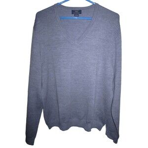 Brooks Brothers 346 extra fine merino wool blue gray v neck sweater, men's sz L